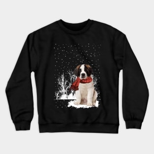 Christmas Saint Bernard With Scarf In Winter Forest Crewneck Sweatshirt